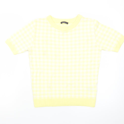 Marks and Spencer Women's Yellow Check Knit Short Sleeve Jumper Size 10
