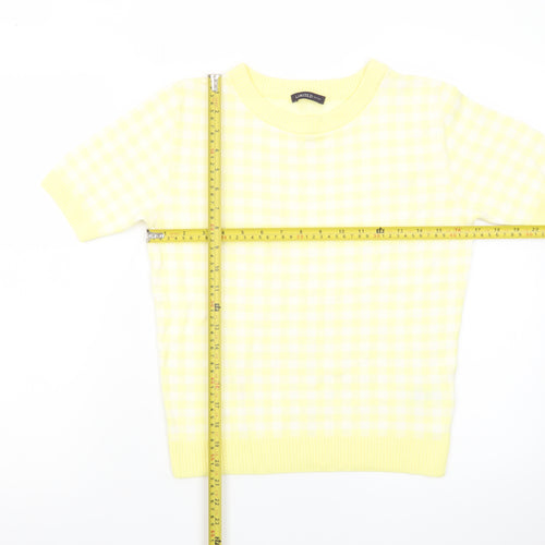 Marks and Spencer Women's Yellow Check Knit Short Sleeve Jumper Size 10