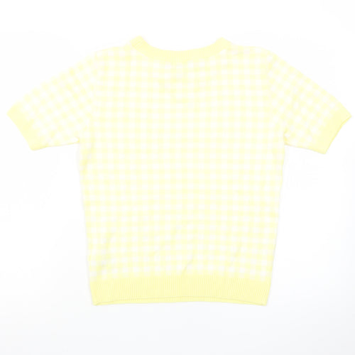 Marks and Spencer Women's Yellow Check Knit Short Sleeve Jumper Size 10