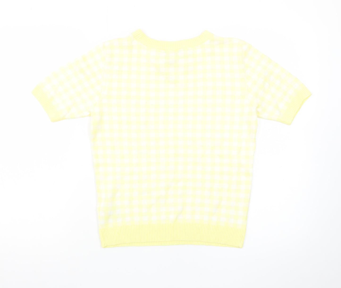 Marks and Spencer Women's Yellow Check Knit Short Sleeve Jumper Size 10