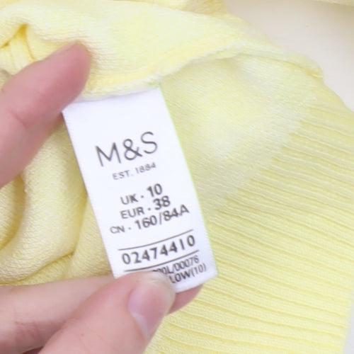 Marks and Spencer Women's Yellow Check Knit Short Sleeve Jumper Size 10