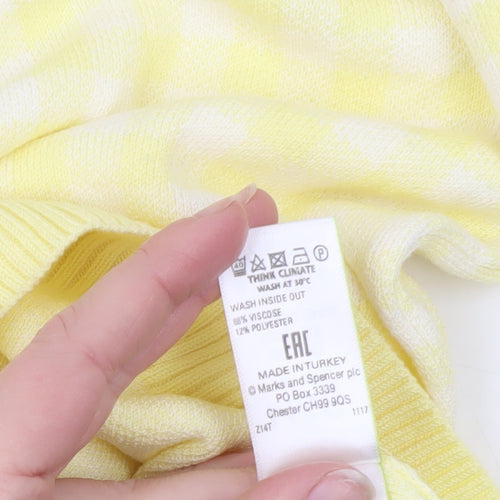 Marks and Spencer Women's Yellow Check Knit Short Sleeve Jumper Size 10