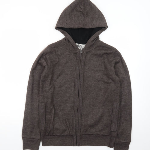 Topman Men's Brown Full Zip Hoodie Knit Hooded Sweatshirt Size S