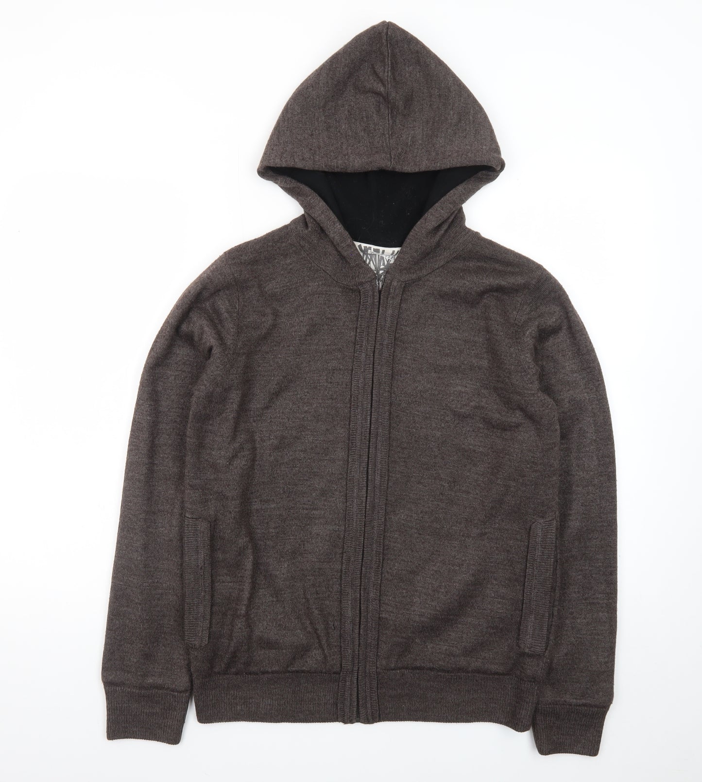 Topman Men's Brown Full Zip Hoodie Knit Hooded Sweatshirt Size S