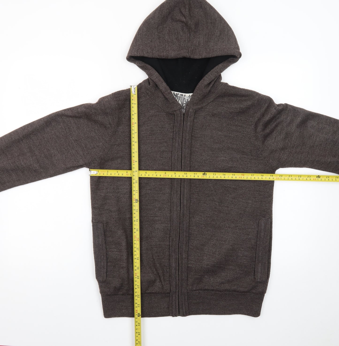 Topman Men's Brown Full Zip Hoodie Knit Hooded Sweatshirt Size S