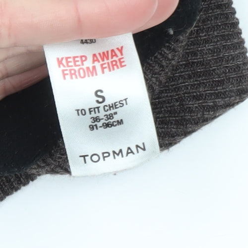 Topman Men's Brown Full Zip Hoodie Knit Hooded Sweatshirt Size S