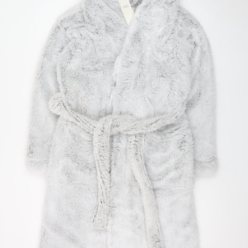Marks and Spencer Women Grey Hooded Fleece Robe XS