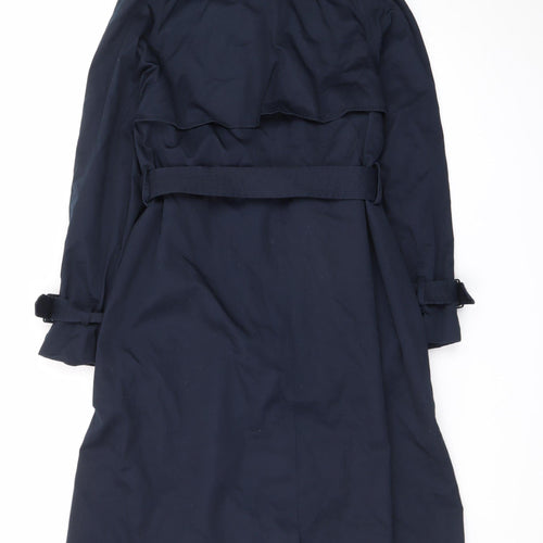 H&M Women’s Blue Long Trench Coat Belted Size 8 Classic Style
