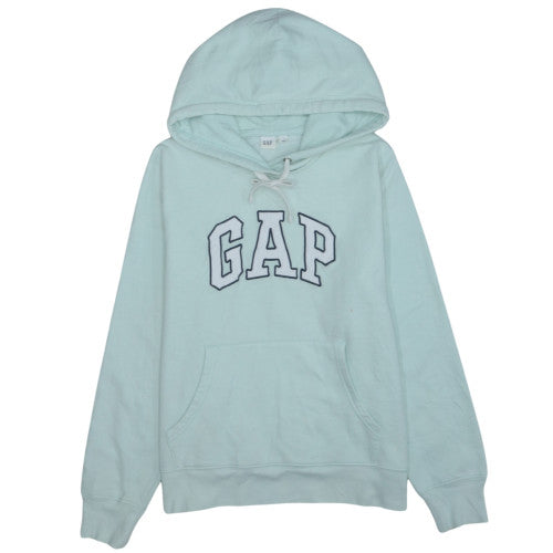 GAP Women Light Blue Pullover Hoodie L Cotton Blend Logo Design