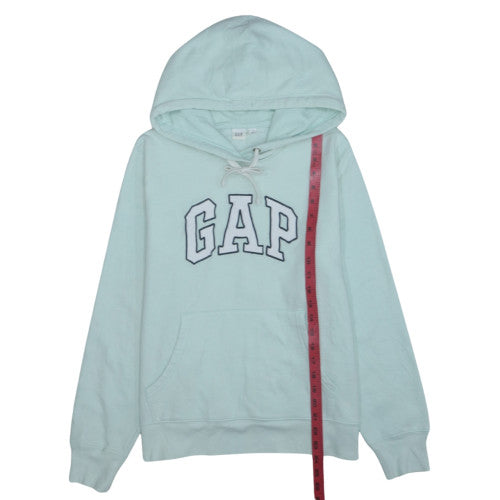 GAP Women Light Blue Pullover Hoodie L Cotton Blend Logo Design
