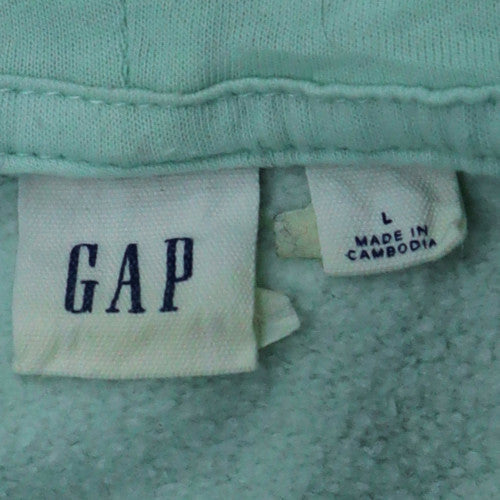 GAP Women Light Blue Pullover Hoodie L Cotton Blend Logo Design