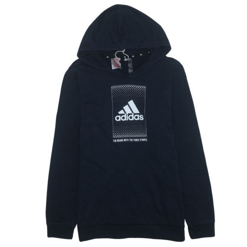 Adidas Boys Black Pullover Hoodie Sweatshirt Size 13-14 Years Cotton Blend