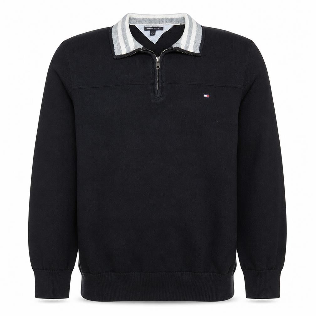 Front view of Tommy Hilfiger Men’s Black 2XL Quarter Zip Collared Sweatshirt