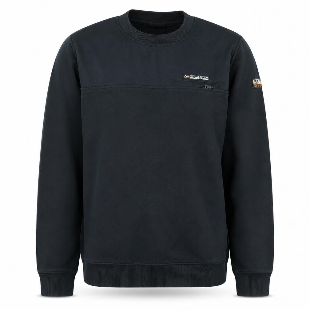 Front view of Napapijri Men's Black Pullover Sweatshirt L Outdoor Fleece