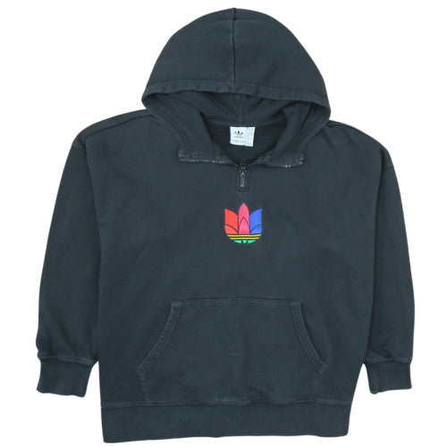 Adidas Womens Black 1/4 Zip Hooded Sweatshirt UK 14 Cotton Logo