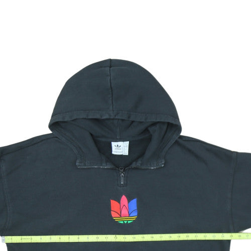 Adidas Womens Black 1/4 Zip Hooded Sweatshirt UK 14 Cotton Logo