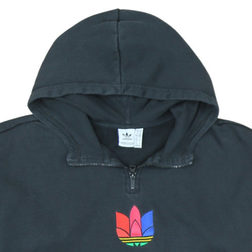 Adidas Womens Black 1/4 Zip Hooded Sweatshirt UK 14 Cotton Logo