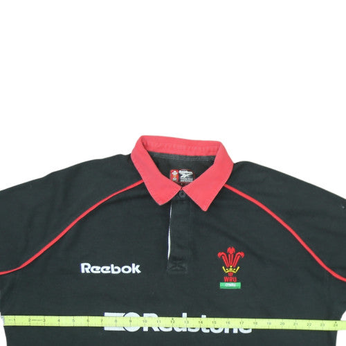 Reebok Mens Black Rugby Sweatshirt L Classic WRU Long Sleeve Henley