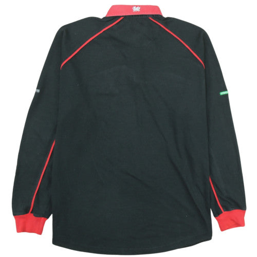 Reebok Mens Black Rugby Sweatshirt L Classic WRU Long Sleeve Henley