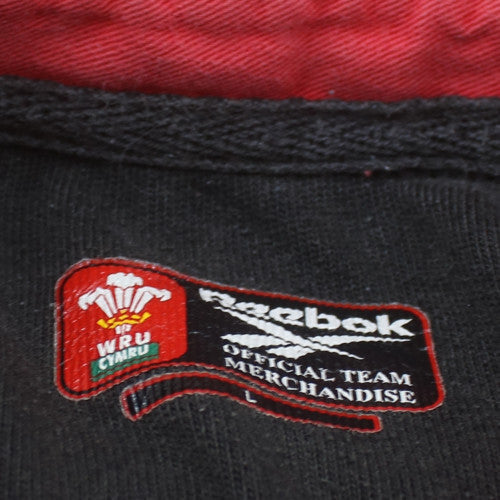 Reebok Mens Black Rugby Sweatshirt L Classic WRU Long Sleeve Henley