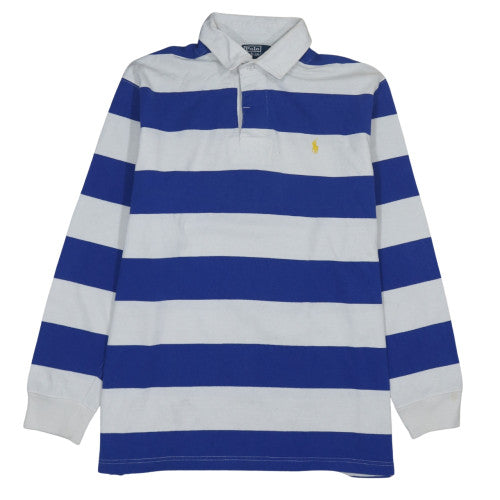 Ralph Lauren Men's Blue Striped Collared Rugby Sweatshirt L