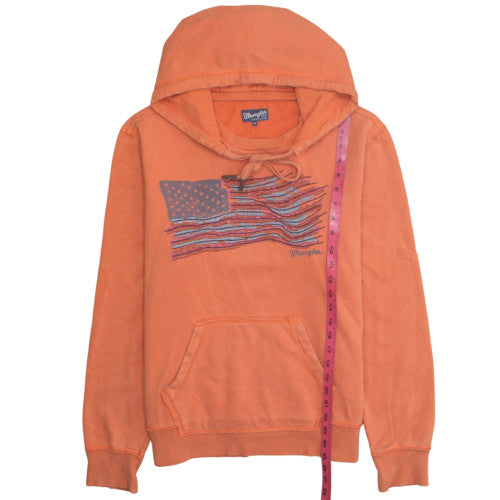 Wrangler Men's Orange XL Pullover Hoodie with USA Flag Embroidery