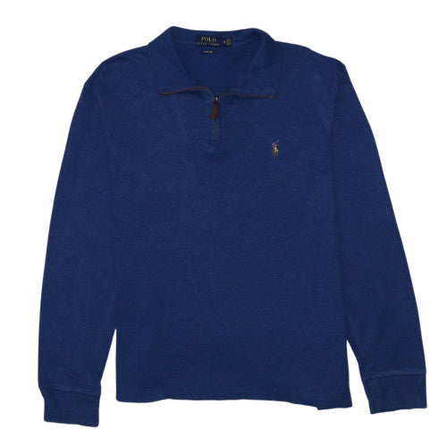 Ralph Lauren Men's Blue Cotton Half Zip Collared Jumper M