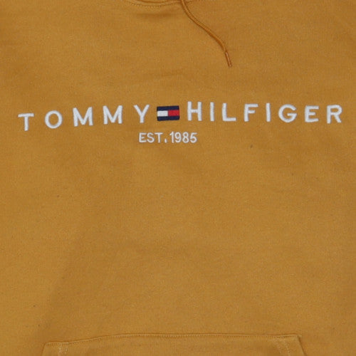 Tommy Hilfiger Men's Yellow Pullover Hoodie L Embroidered Logo