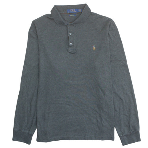 Ralph Lauren Men's Grey Slim Fit Long Sleeve Cotton Polo Shirt L