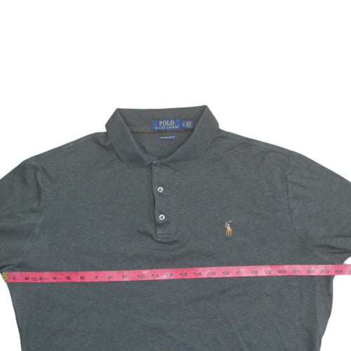 Ralph Lauren Men's Grey Slim Fit Long Sleeve Cotton Polo Shirt L
