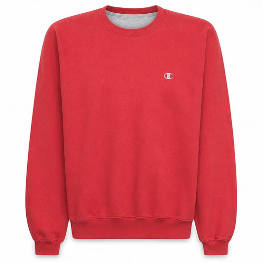 Front view of Champion Men's Red Pullover Sweatshirt M Regular Fit Crew Neck