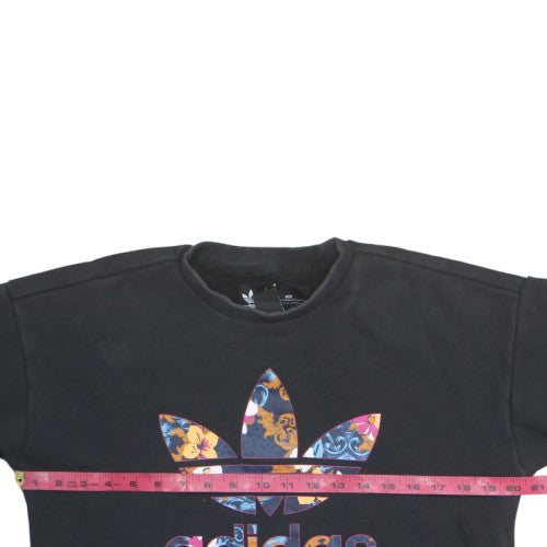 Adidas Women Black XS Sweatshirt Floral Trefoil Logo Cotton Crew Neck