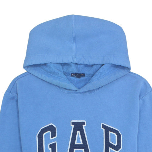GAP Mens Blue Pullover Hoodie L Logo Graphic Fleece Sweatshirt