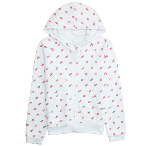 Adidas Women White Pink Full Zip Hoodie Size 12 Floral Print
