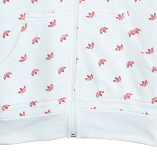Adidas Women White Pink Full Zip Hoodie Size 12 Floral Print