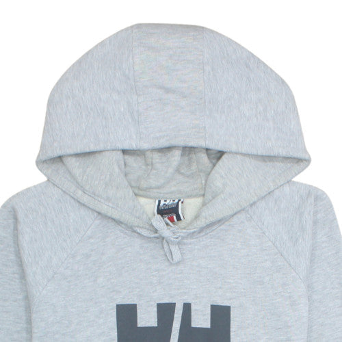 Helly Hansen Men's Grey Pullover Hoodie L Logo Cotton Blend