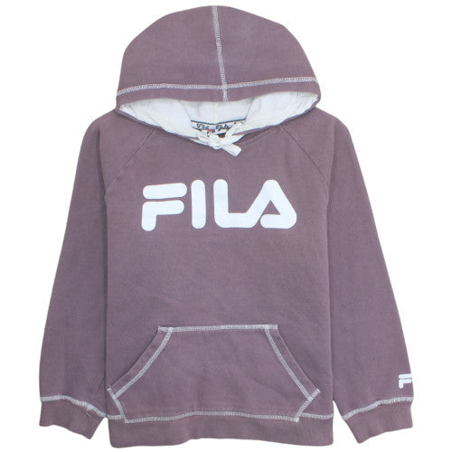 Fila Womens Purple Hoodie Size 12 Cotton Blend Pullover Sweatshirt
