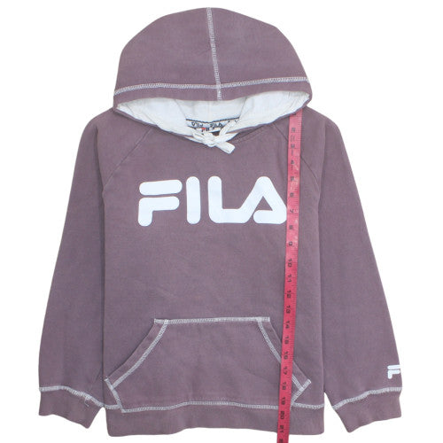Fila Womens Purple Hoodie Size 12 Cotton Blend Pullover Sweatshirt