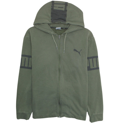 Puma Men's Green Full Zip Hoodie L Sports Fleece Sweatshirt