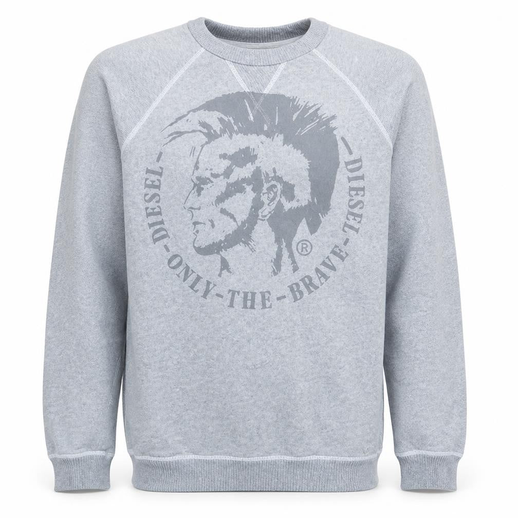 Front view of Diesel Men’s Grey Crew Neck Graphic Print Sweatshirt M
