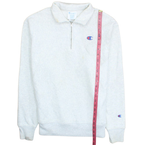 Champion Men's Grey 1/4 Zip Reverse Weave Sweatshirt Medium