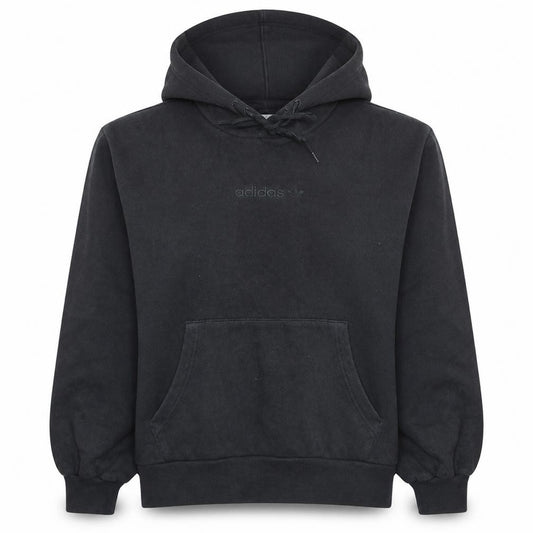 Front view of Adidas Women Black Hooded Pullover Sweatshirt, size 10, Hooded Casual