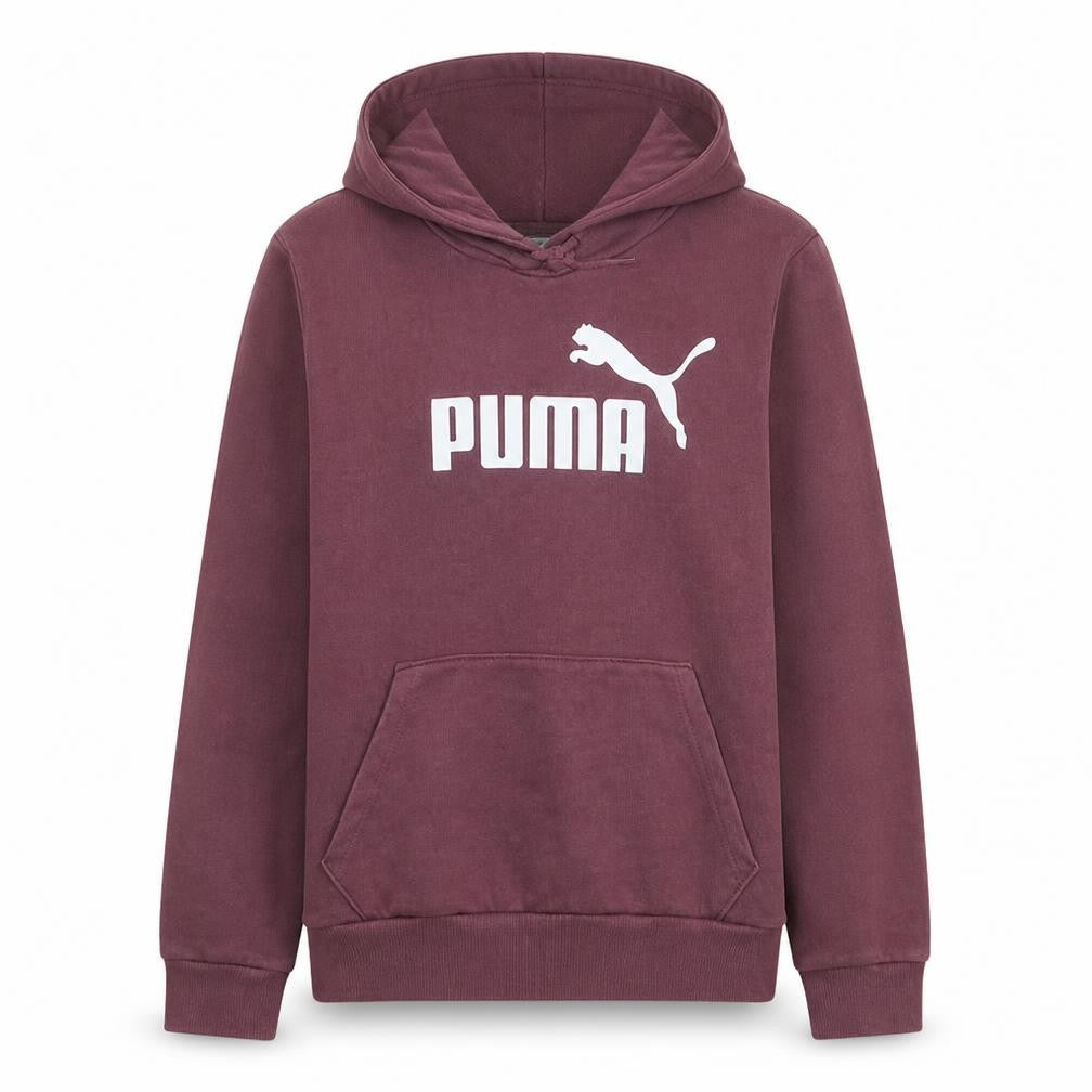 Front view of Puma women’s burgundy hooded pullover sweatshirt, size XL