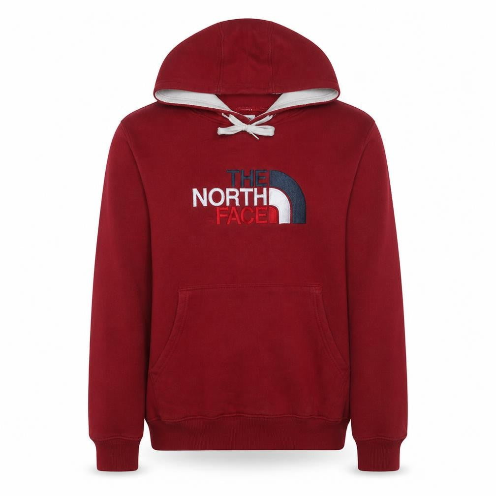 Front view of The North Face men’s red pullover hoodie medium fleece outdoor