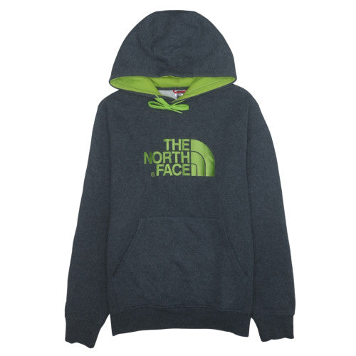 The North Face Men's Grey Green Pullover Hoodie L Logo Fleece Cotton Blend