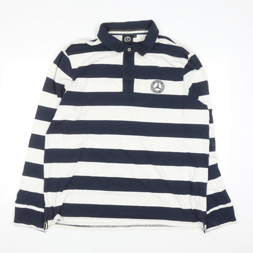 Mercedes Benz Men’s Blue White Striped Long Sleeve Polo Shirt 2XL