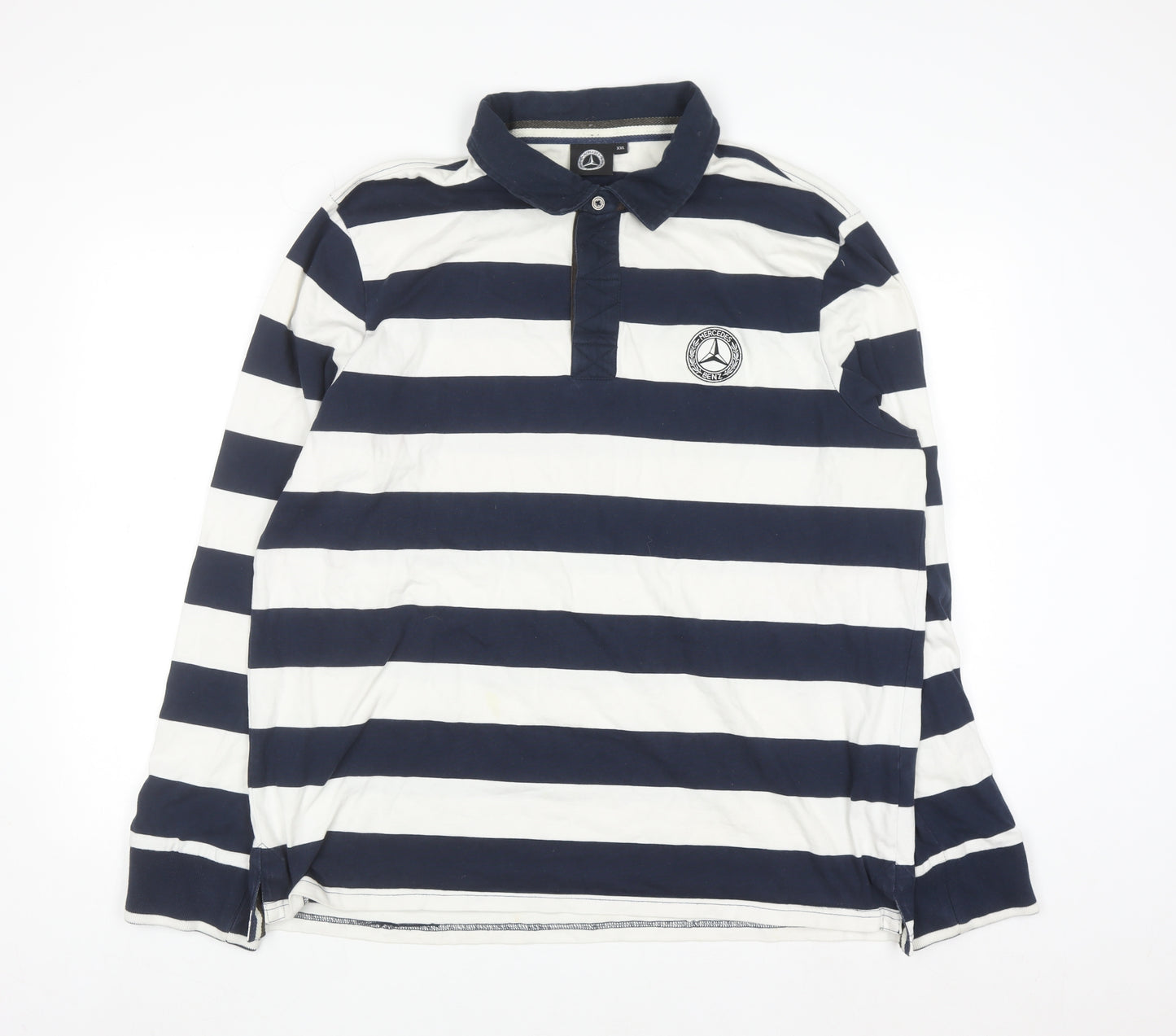 Mercedes Benz Men’s Blue White Striped Long Sleeve Polo Shirt 2XL