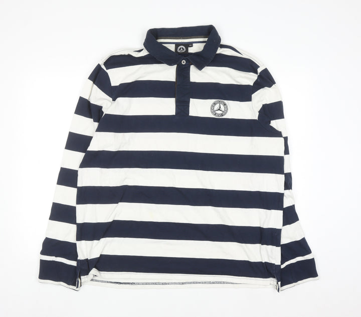 Mercedes Benz Men’s Blue White Striped Long Sleeve Polo Shirt 2XL