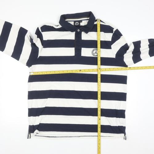 Mercedes Benz Men’s Blue White Striped Long Sleeve Polo Shirt 2XL
