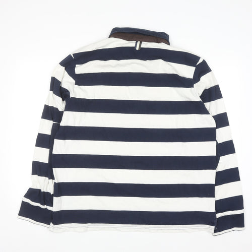 Mercedes Benz Men’s Blue White Striped Long Sleeve Polo Shirt 2XL